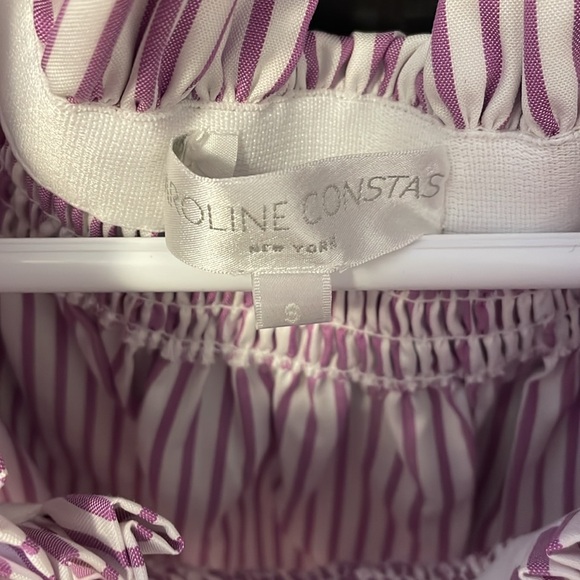 NWOT CAROLINE CONSTAS OFF SHOULDER TOP STRIPED WHITE & PURPLE. Size SMALL - Picture 3 of 8